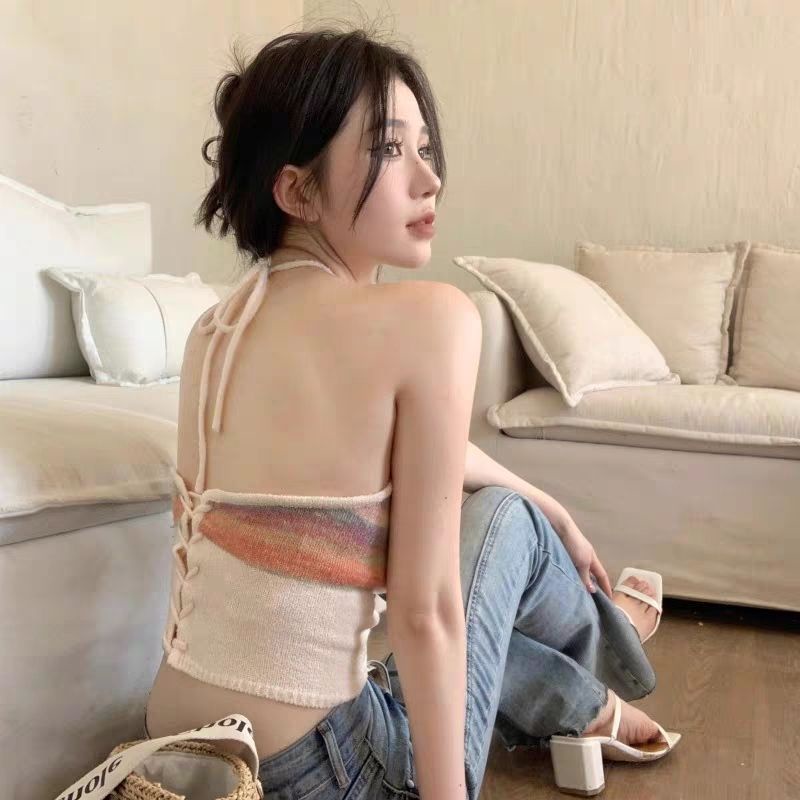 Jiashucheng Áo Hai Dây Ngắn Mùa Hè Màu Trơn Spicy Quyến Rũ Không Va Chạm Độc Đáo Thái Lan Niche Ngọt