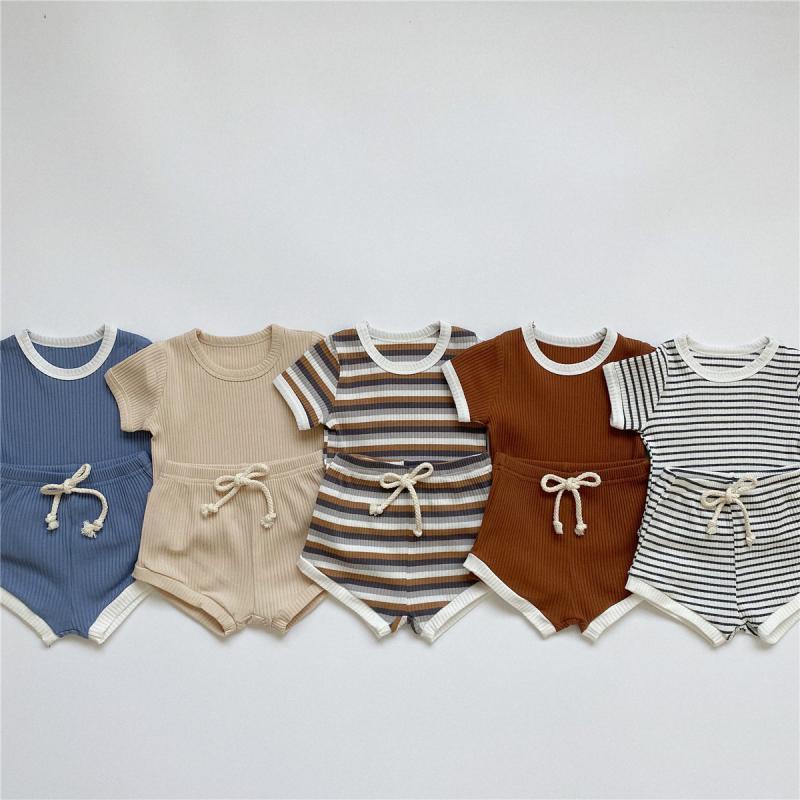 Set Áo Thun Ngắn Tay Cổ Tròn + Quần Short Đơn Giản Thời Trang Mùa Hè Mới Cho Bé Trai Và Bé Gái