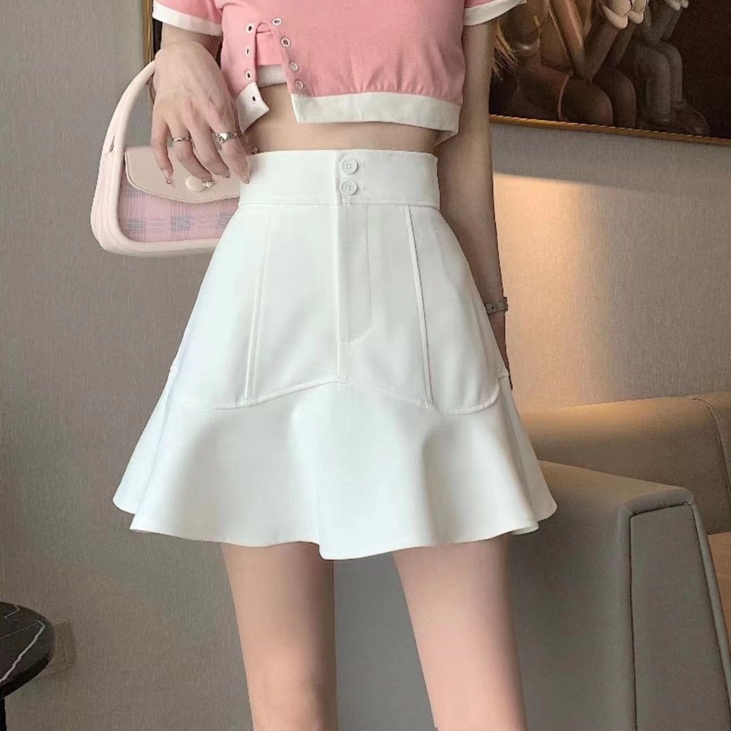 Jiashucheng Váy Đuôi Cá Ngắn Lưng Cao Diềm Xếp Nếp Phong Cách Mới Thời Trang Mùa Hè Dành Cho Học Sinh