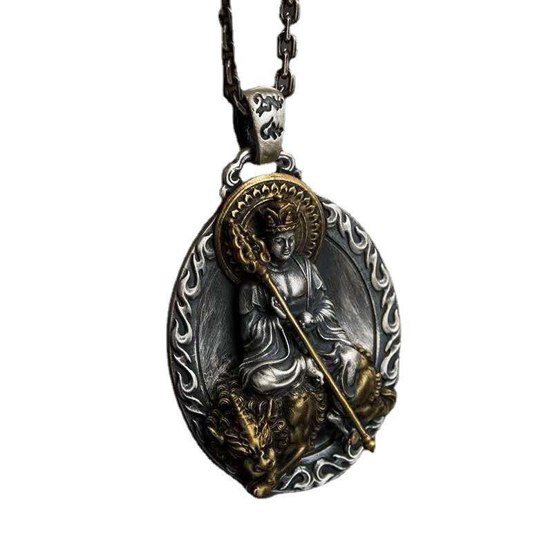 Dây Chuyền Mạ Bạc 925 Mặt Hình Tượng Phật Phong Cách Retro 5.19