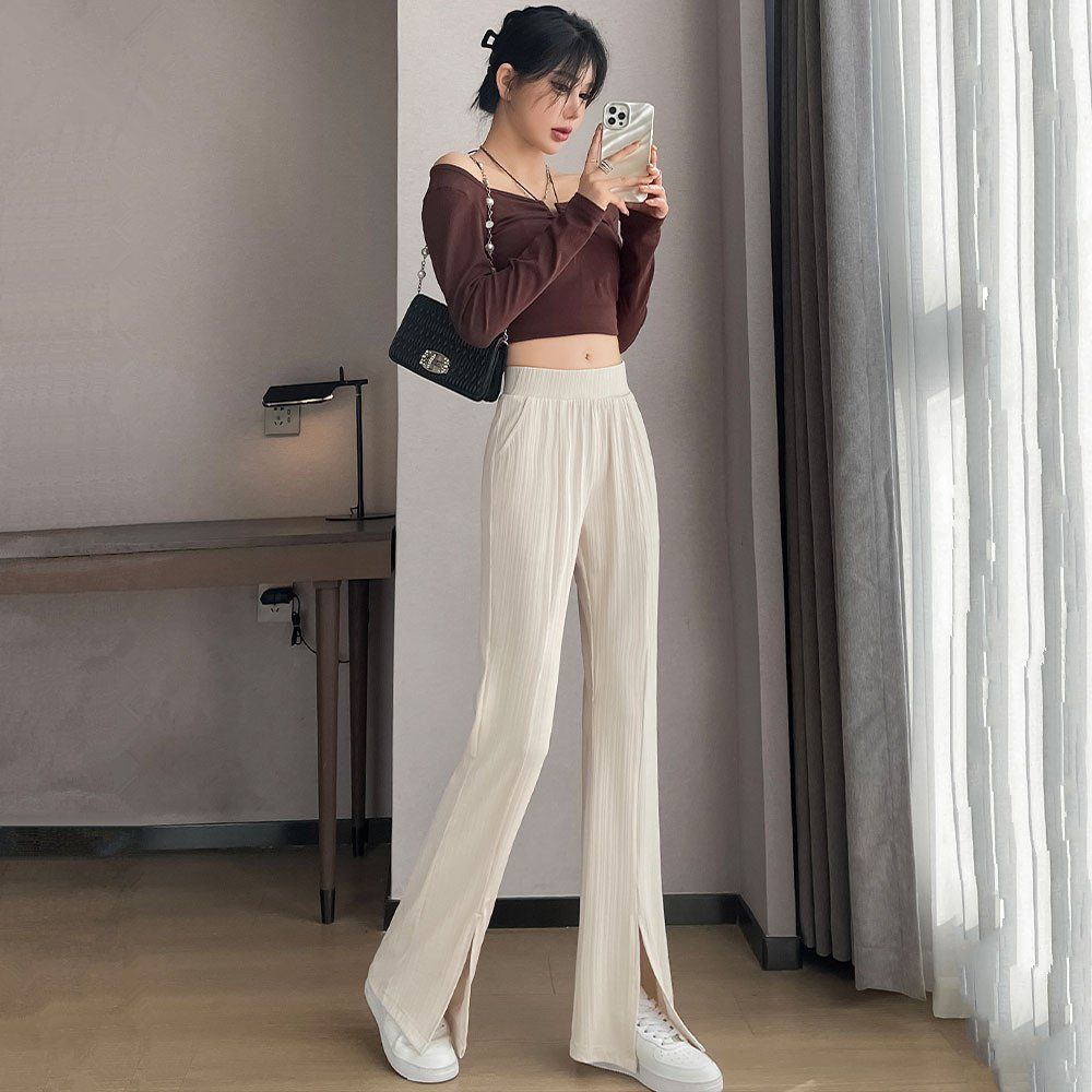 Jiashucheng Quần Ống Rộng Xẻ Tà Lưng Cao Ôm Dáng Phong Cách Mới Xuân Hè Cho Nữ Dễ Phối Đồ