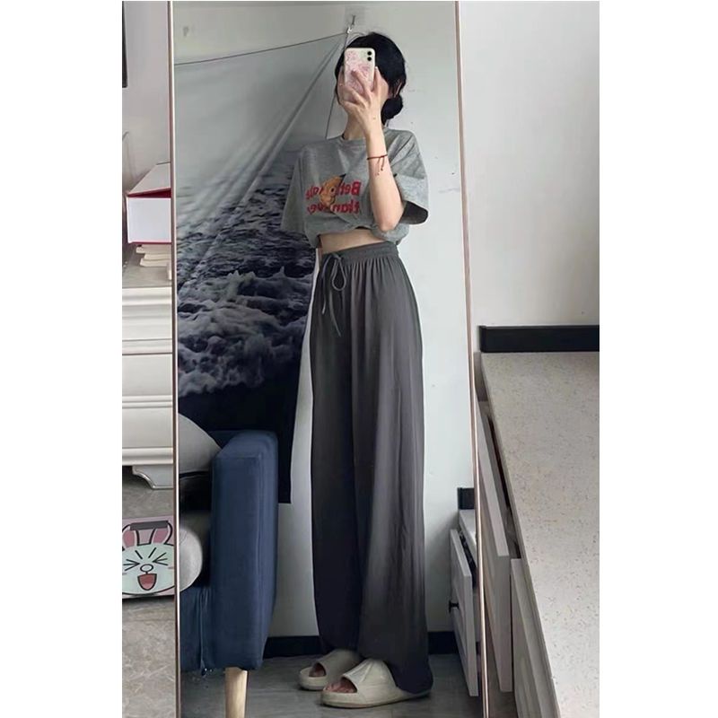 Jiashucheng Quần Ống Rộng Lưng Cao Bằng Lụa Lạnh Mỏng Phong Cách Mới Mùa Hè Dễ Phối Đồ Dành Cho Bạn Nữ