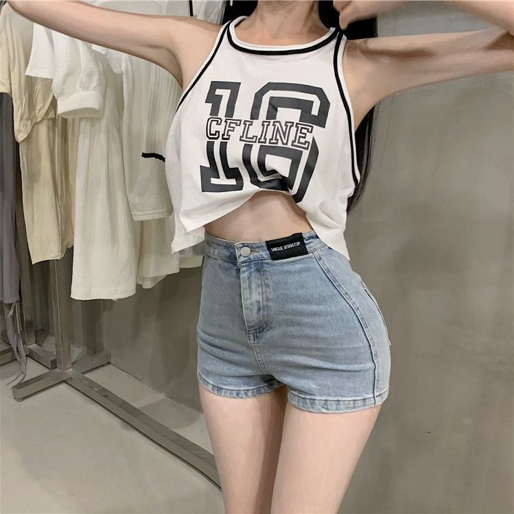 Jiashucheng Quần Short Denim Mỏng Dáng Chữ a Lưng Cao Co Giãn Cao Màu Sáng Phong Cách Mới Dễ Phối Đồ Mùa Hè Cho Nam Và Nữ