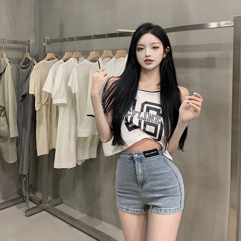 Jiashucheng Quần Short Denim Mỏng Dáng Chữ a Lưng Cao Co Giãn Cao Màu Sáng Phong Cách Mới Dễ Phối Đồ Mùa Hè Cho Nam Và Nữ