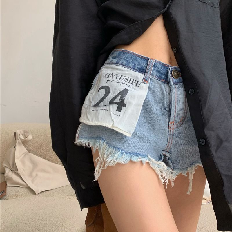 Jiashucheng Quần Short Denim Lưng Cao Dáng Rộng Cỡ Lớn Phối Tua Rua Thời Trang Mùa Hè Mới Cho Nữ