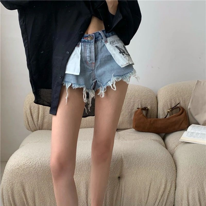 Jiashucheng Quần Short Denim Lưng Cao Dáng Rộng Cỡ Lớn Phối Tua Rua Thời Trang Mùa Hè Mới Cho Nữ
