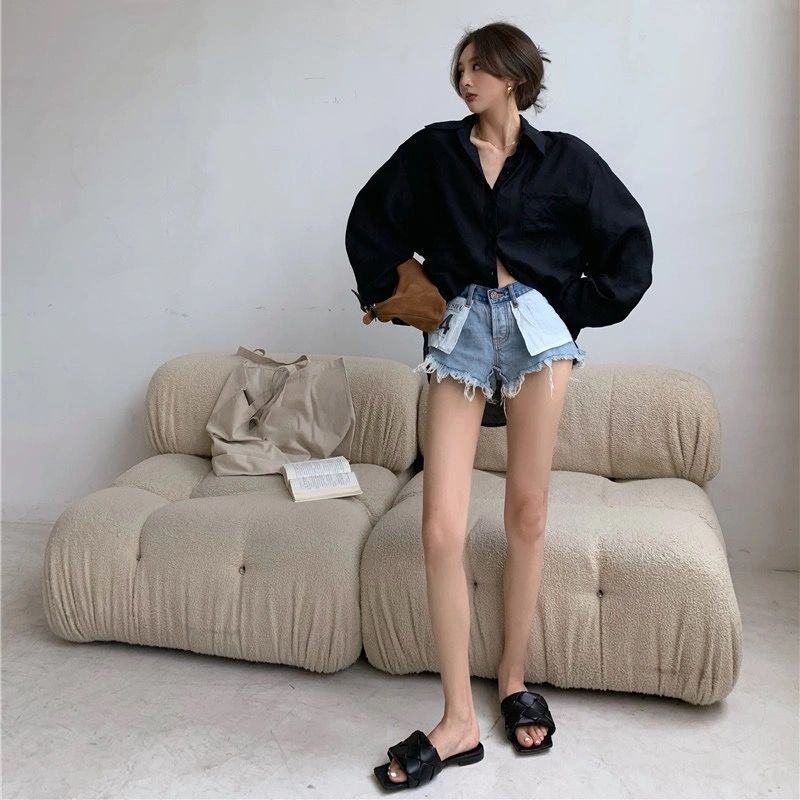 Jiashucheng Quần Short Denim Lưng Cao Dáng Rộng Cỡ Lớn Phối Tua Rua Thời Trang Mùa Hè Mới Cho Nữ