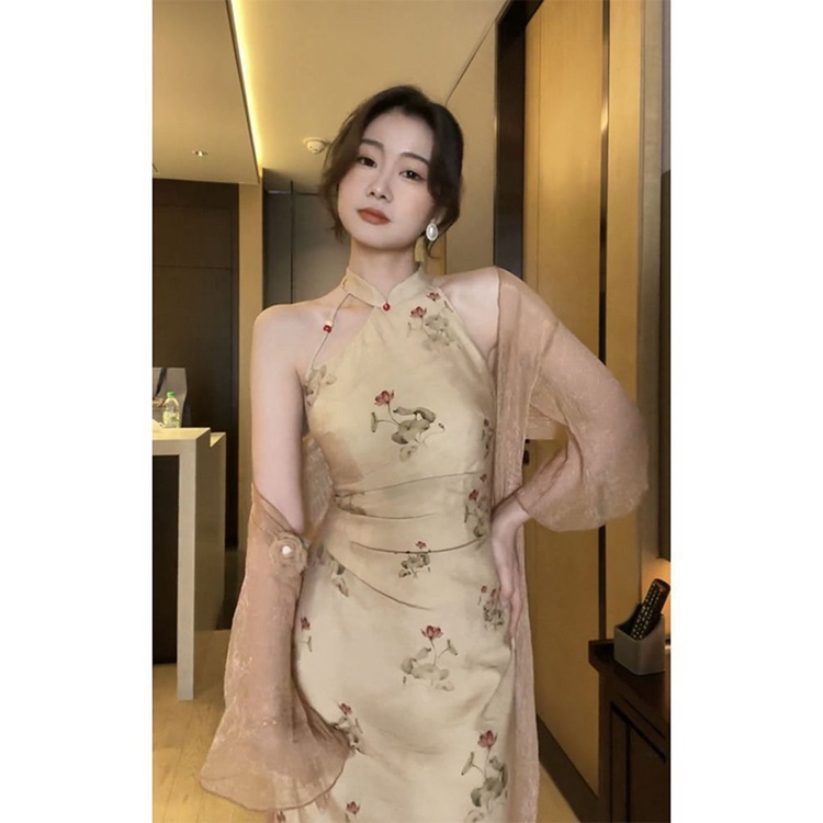 Đầm Sườn Xám Cách Tân Mỏng Ôm Eo Phong Cách Trung Hoa Cổ Điển Mới