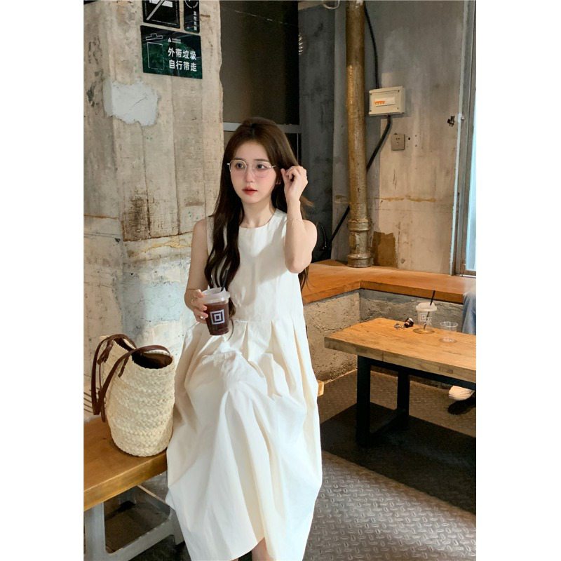 Áo 2 dây váy 2 dây dáng dài dáng dài đầm trắng váy trắng với dây đai không tay màu trắng phong cách pháp vào mùa hè