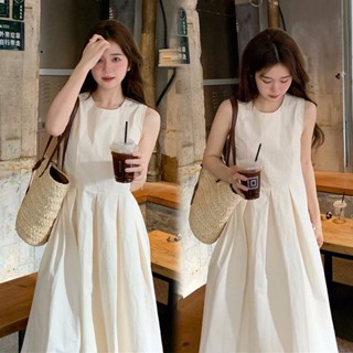 áo 2 dây váy 2 dây dáng dài dáng dài đầm trắng đầm 2 dây váy sát nách Liền Vest Trắng Không Tay Váy Dài Trắng Kiểu Pháp Mùa Hè