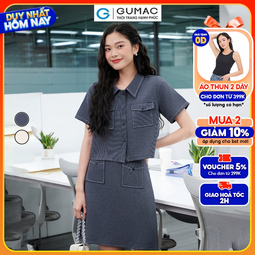 Set lẻ Áo cổ bẻ túi diễu GUMAC AD03009 - Chân váy A túi diễu GUMAC VD03010