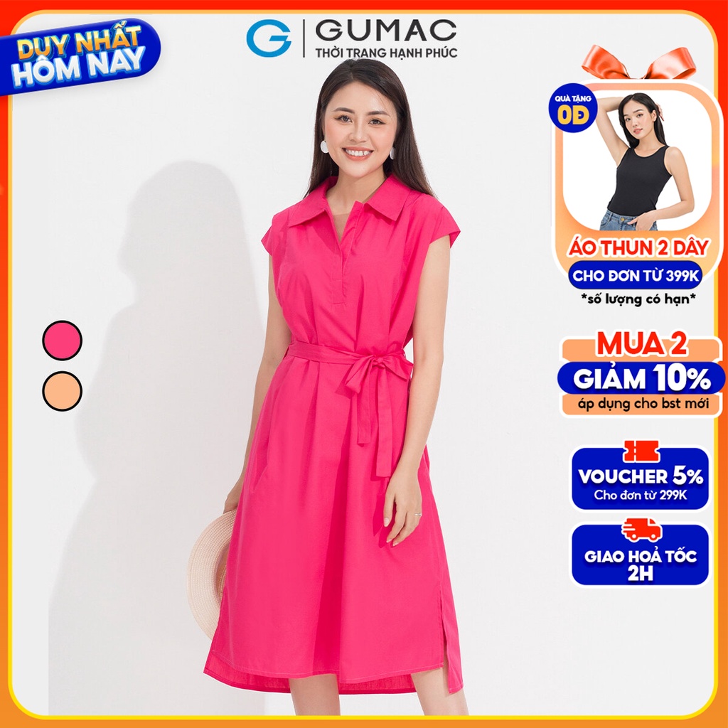Đầm sơ mi vai kiểu GUMAC DD05041