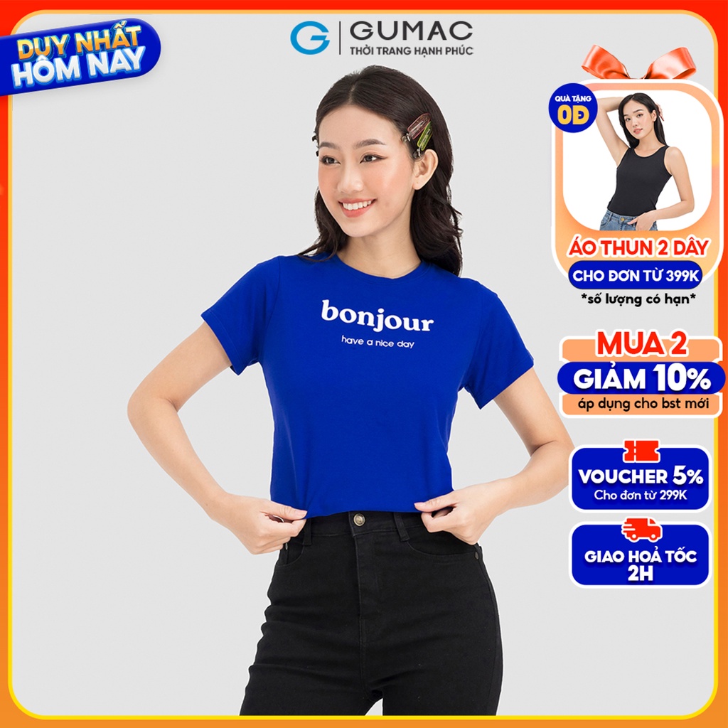 Áo thun nữ GUMAC nhiều màu cổ tròn tay ngắn in chữ ATC08048-ATC08134
