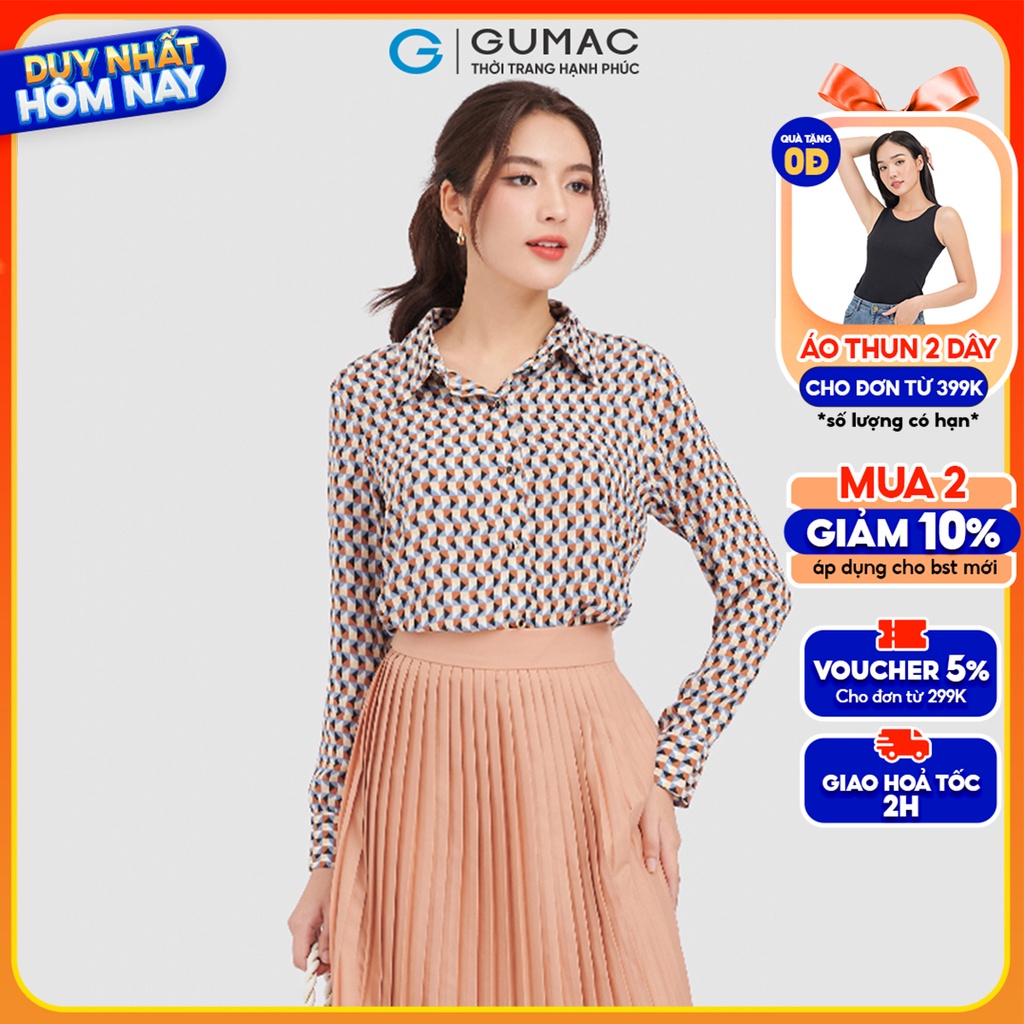 Áo Sơ Mi Nữ Thời Trang Gumac AC08082 Họa Tiết Màu Nâu