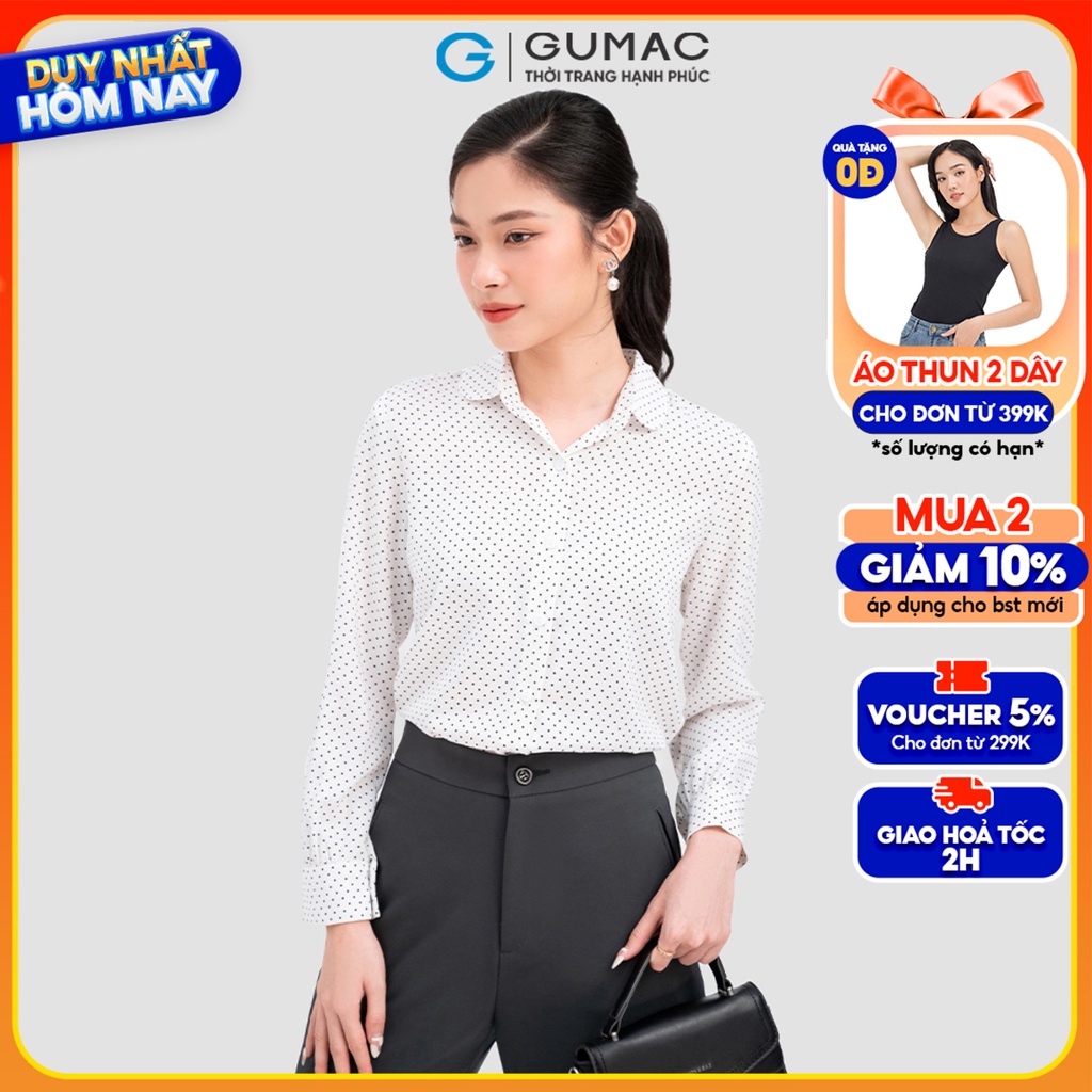 Áo sơ mi chấm bi bâu tròn thời trang GUMAC AC10051