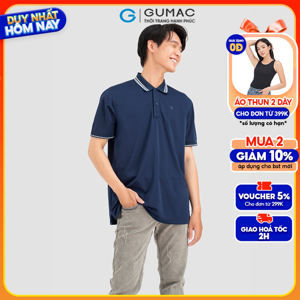Áo PoLo Nam Thời Trang Gumac ATNC08007 Phối Bo 2 Sọc Màu Nâu Xanh Đen