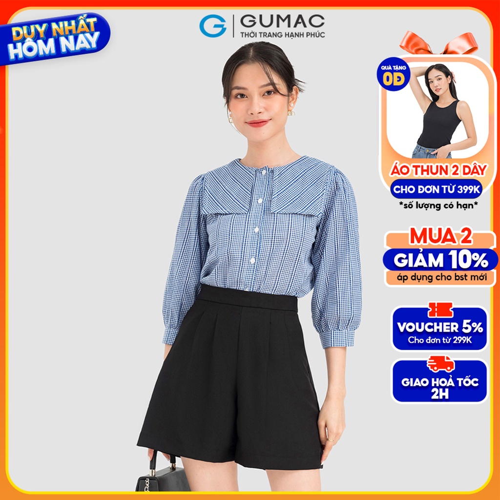 Áo Caro Cổ Thủy Thủ Thời Trang Gumac LA0836 Màu Xanh