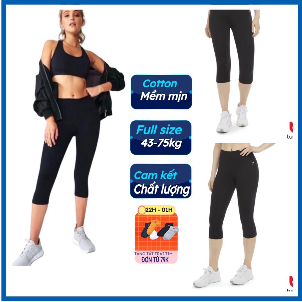 Quần legging ngố nữ ôm đùi nâng mông cạp cao Tunisa, quần thun lỡ leging bầu bigsize đen ghi cotton mềm mịn hàng xuất dư