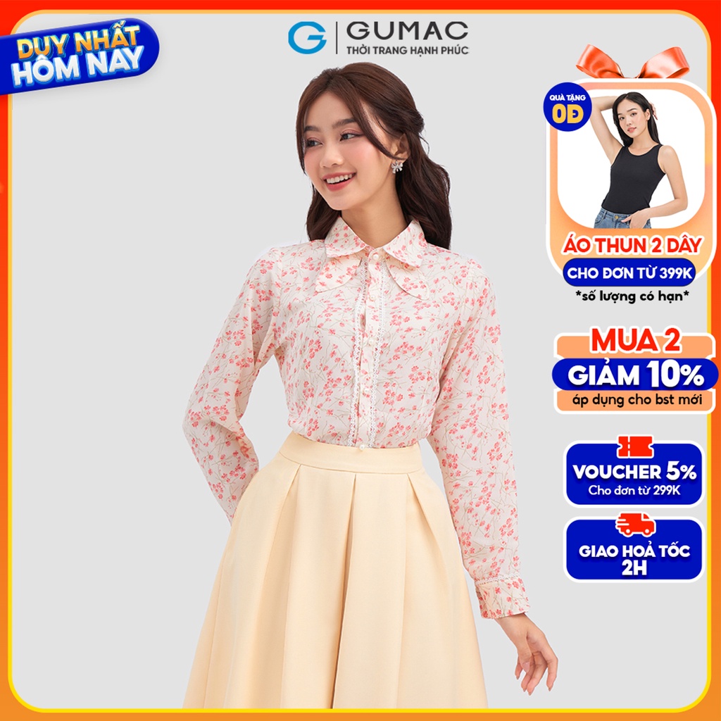 Áo sơ mi nữ hoa nhí viền ren GUMAC LA1010