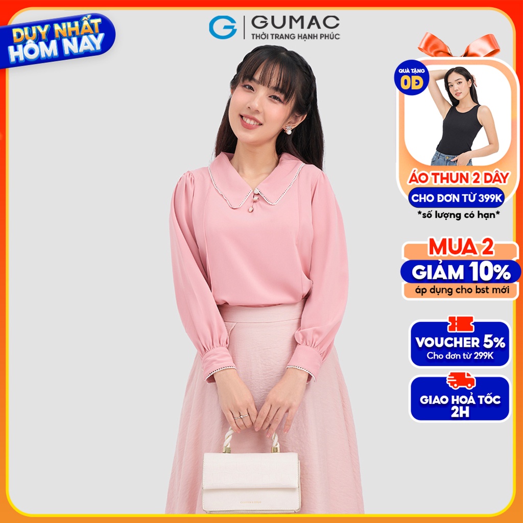 Áo sơ mi kiểu bâu viền ren AC06067 thời trang GUMAC