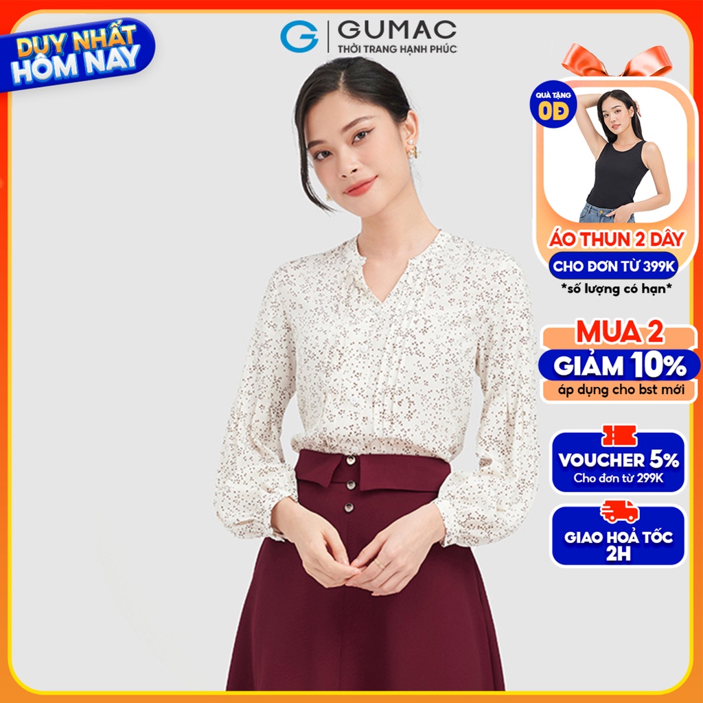 Áo kiểu nữ tay chiết ly thời trang GUMAC màu kem AC09089