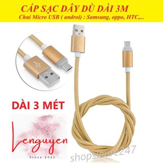 CÁP SẠC BỌC DÙ ANDROID MICRO USB DÀI 3 mét