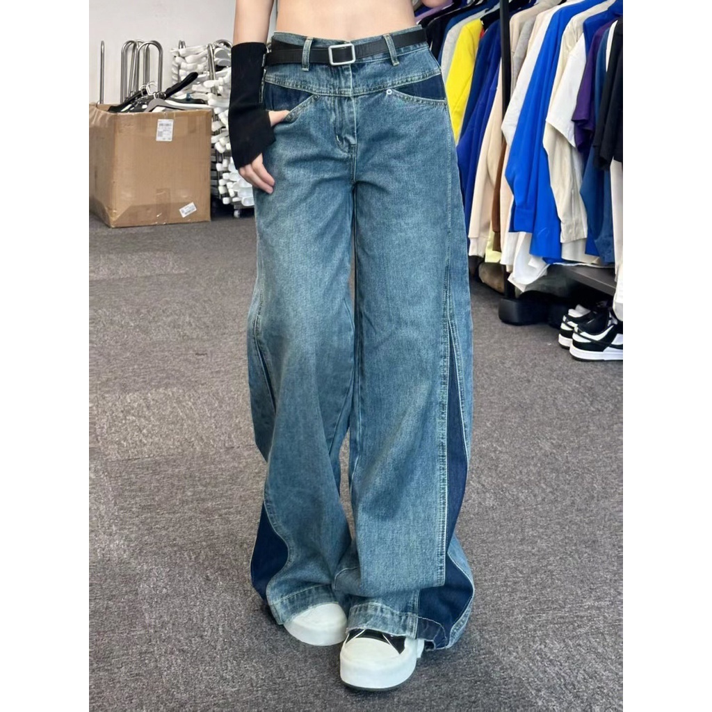 Jiashucheng Quần Jean Ống Rộng Lưng Cao Thời Trang Xuân Thu 2023 Mới Cho Nữ