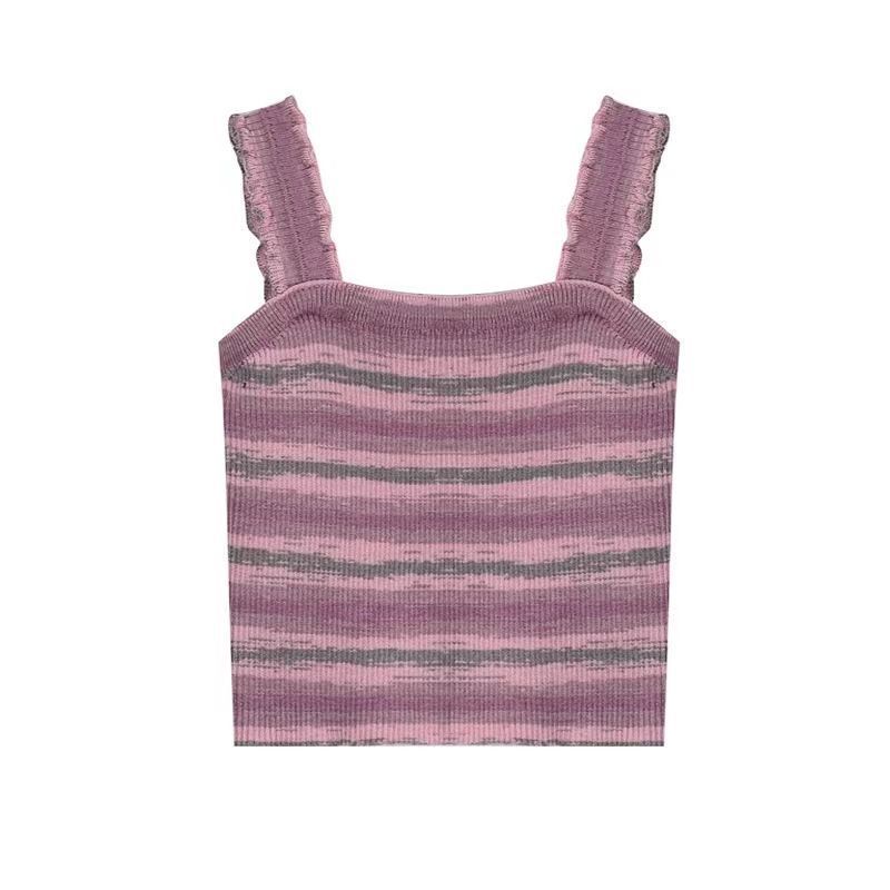 Jiashucheng Áo Dệt Kim Hai Dây Ngắn Kẻ Sọc Thời Trang Mùa Hè Ngọt Ngào Dành Cho Nữ