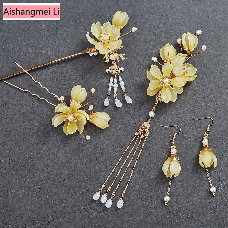 Bộ Phụ Kiện Cài Tóc Phối Tua Rua Phong Cách Hanfu Cổ Điển