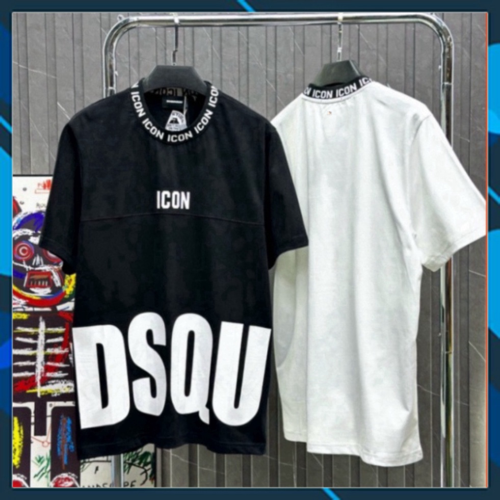 Áo phông nam nữ Premium Cotton in chữ DSQ2 ICON phối cổ bo dệt chữ phong cách đường phố giá bèo