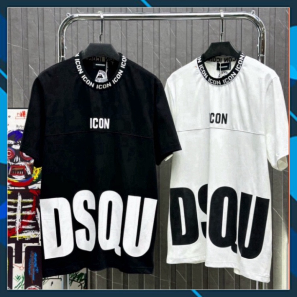 Áo phông nam nữ Premium Cotton in chữ DSQ2 ICON phối cổ bo dệt chữ phong cách đường phố giá bèo | BigBuy360 - bigbuy360.vn