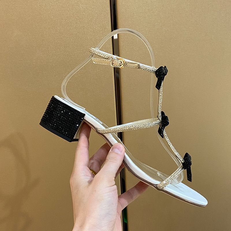 Giày Sandal Hai Cách Mang Đính Đá Kim Cương Toàn Diện Phong Cách Pháp Thời Trang 2023 Mới Cho Nữ