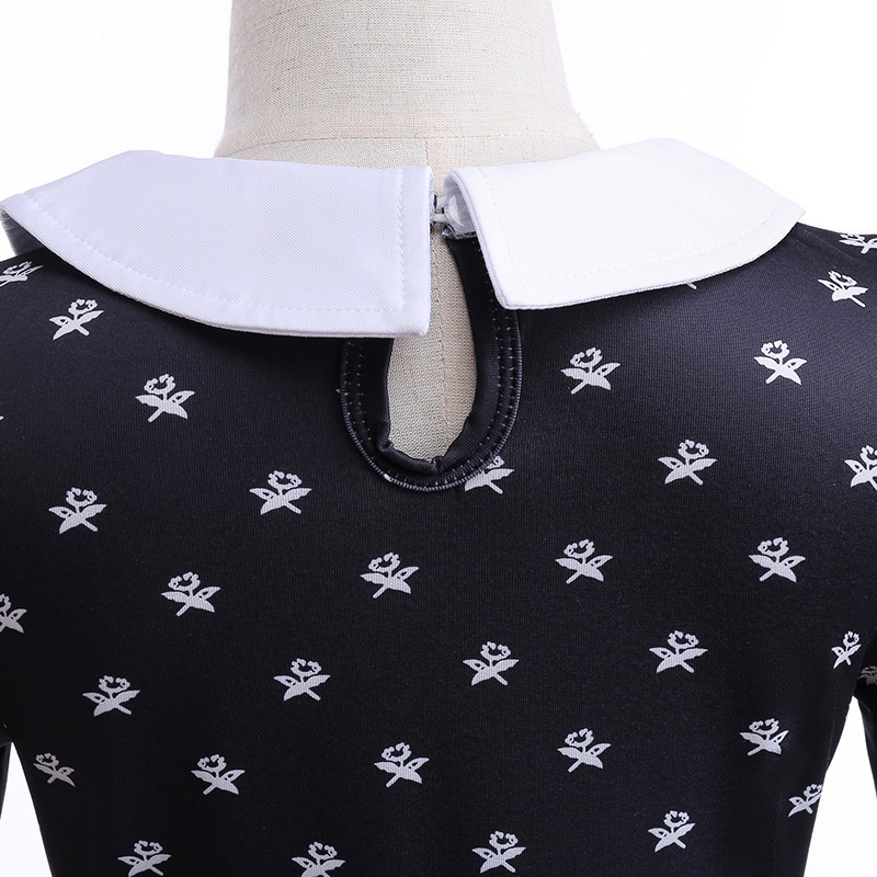 Đầm Hóa Trang Nhân Vật Adams Màu Đen Chấm Bi Tay Dài Cho Bé Gái