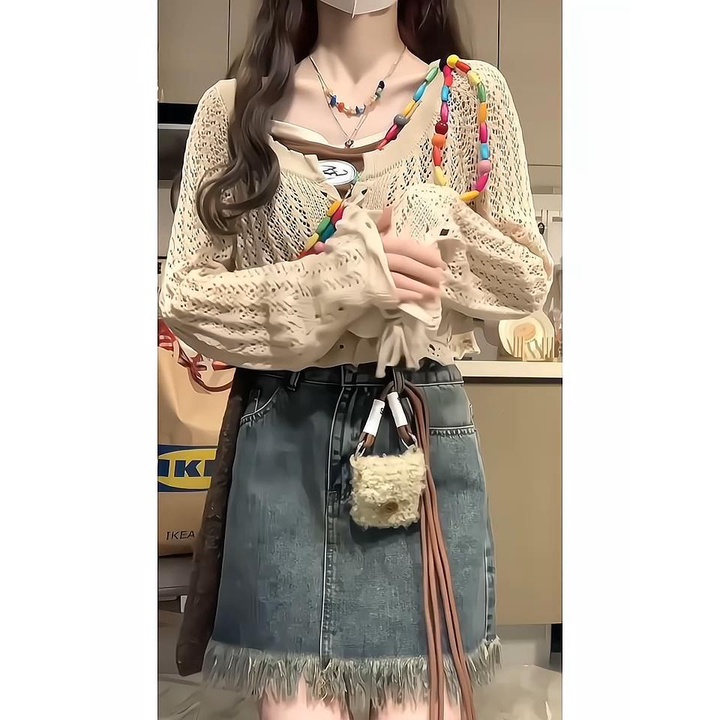 Áo Khoác Cardigan Dệt Kim Màu Trơn + Áo Hai Dây Giả Hai Dây Thời Trang Ngọt Ngào Cho Nữ 5.19