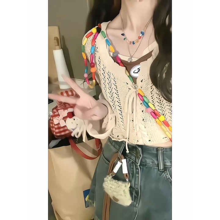 Áo Khoác Cardigan Dệt Kim Màu Trơn + Áo Hai Dây Giả Hai Dây Thời Trang Ngọt Ngào Cho Nữ 5.19