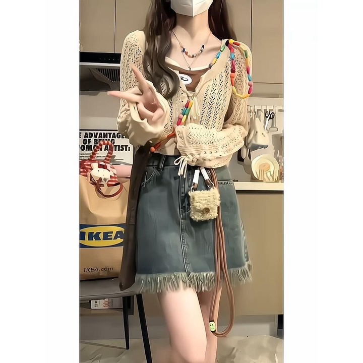 Áo Khoác Cardigan Dệt Kim Màu Trơn + Áo Hai Dây Giả Hai Dây Thời Trang Ngọt Ngào Cho Nữ 5.19