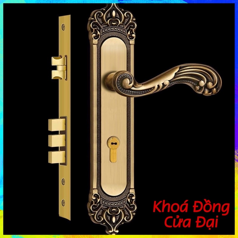 Khoá đồng đại sảnh, Lắp cửa chính tay lượn hoạ tiết bền đẹp dài 32cm