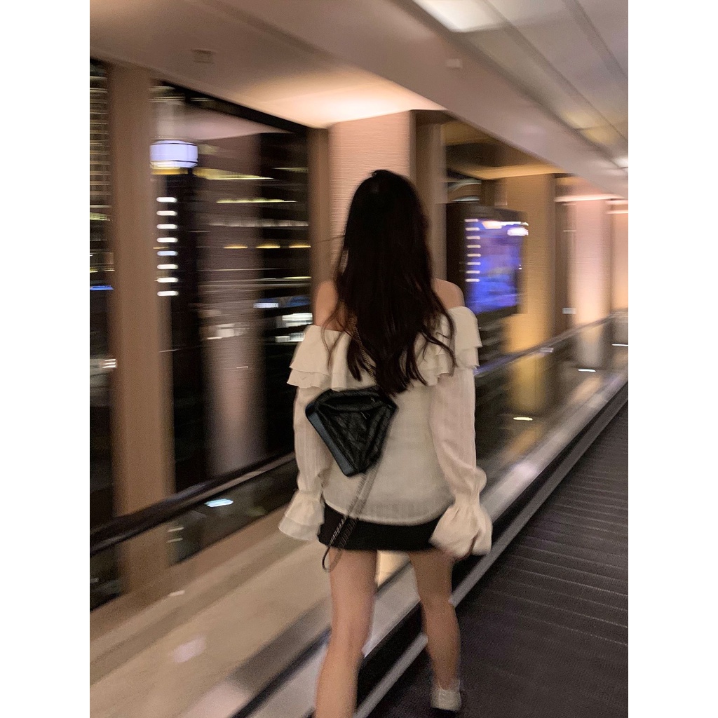 Áo Sơ Mi Trễ Vai Phối Bèo Phong Cách Hàn Quốc Thời Trang Mùa Xuân Mới Cho Nữ