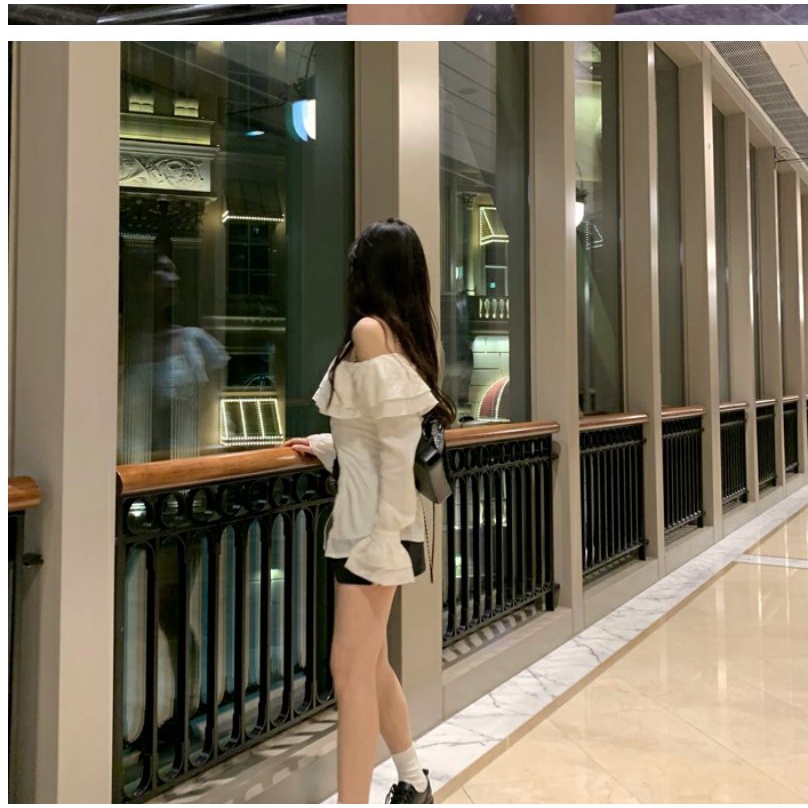 Áo Sơ Mi Trễ Vai Phối Bèo Phong Cách Hàn Quốc Thời Trang Mùa Xuân Mới Cho Nữ