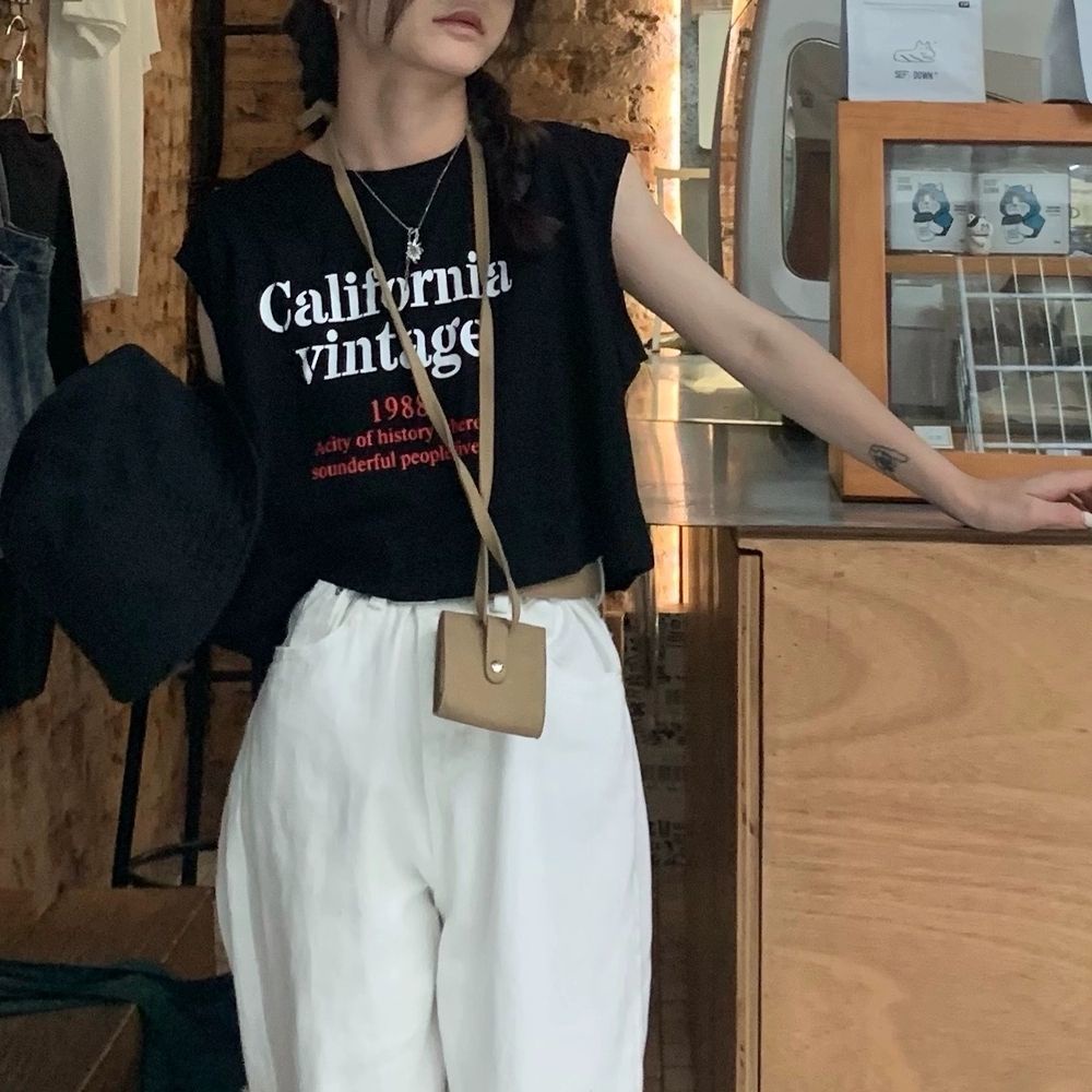 Jiashucheng Áo Thun Sát Nách Dáng Ngắn Rộng Eo Cao Thời Trang Mùa Hè Phong Cách Hàn Quốc Cho Nữ