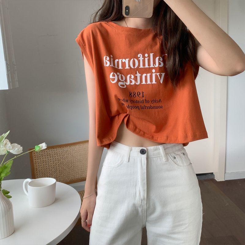 Jiashucheng Áo Thun Sát Nách Dáng Ngắn Rộng Eo Cao Thời Trang Mùa Hè Phong Cách Hàn Quốc Cho Nữ