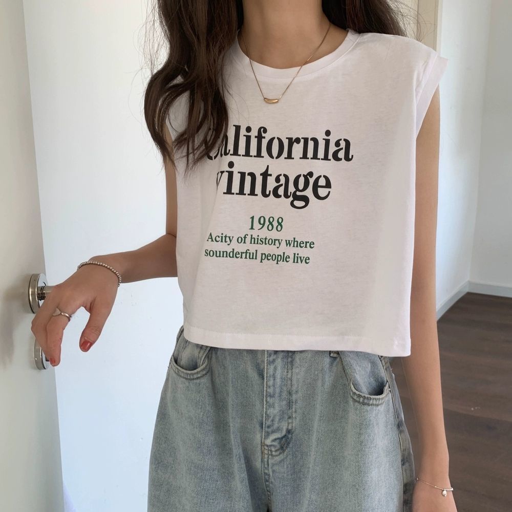 Jiashucheng Áo Thun Sát Nách Dáng Ngắn Rộng Eo Cao Thời Trang Mùa Hè Phong Cách Hàn Quốc Cho Nữ