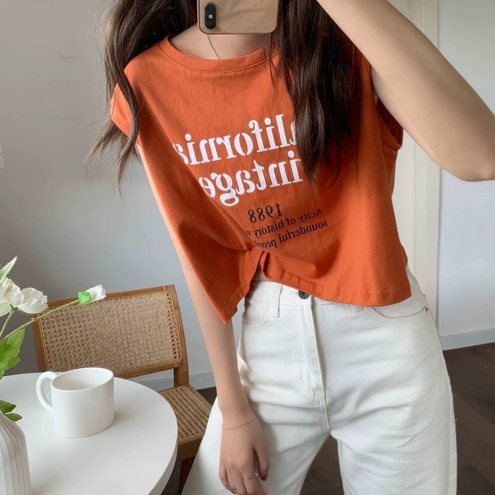 Jiashucheng Áo Thun Sát Nách Dáng Ngắn Rộng Eo Cao Thời Trang Mùa Hè Phong Cách Hàn Quốc Cho Nữ