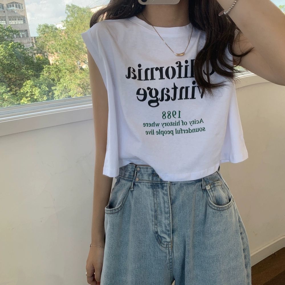 Jiashucheng Áo Thun Sát Nách Dáng Ngắn Rộng Eo Cao Thời Trang Mùa Hè Phong Cách Hàn Quốc Cho Nữ