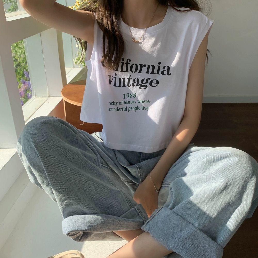 Jiashucheng Áo Thun Sát Nách Dáng Ngắn Rộng Eo Cao Thời Trang Mùa Hè Phong Cách Hàn Quốc Cho Nữ