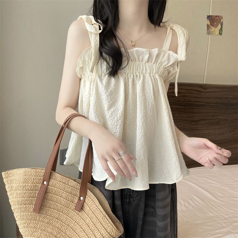 Áo Hai Dây Mùa Hè Dáng Suông Ngắn Phong Cách Pháp Cổ Điển Cho Nữ