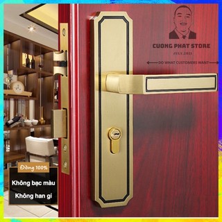 Khoá tay đồng khoá cửa phòng khách cửa gỗ đơn giản, hài hoà căn phòng ngủ