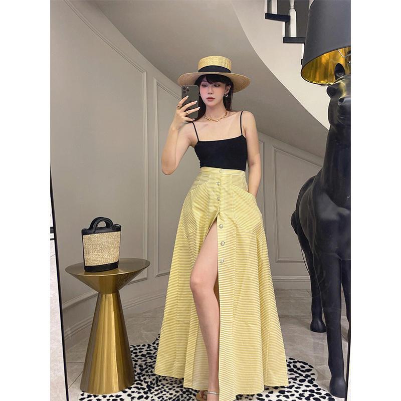 Hàng Mới Về Mới Đầm Dài Tách Tà Cao Cấp Có Túi Lớn Màu Vàng Phong Cách Hepburn Pháp Cổ Điển Thời Trang Xuân Hè 2023 Dành Cho Bạn Nữ
