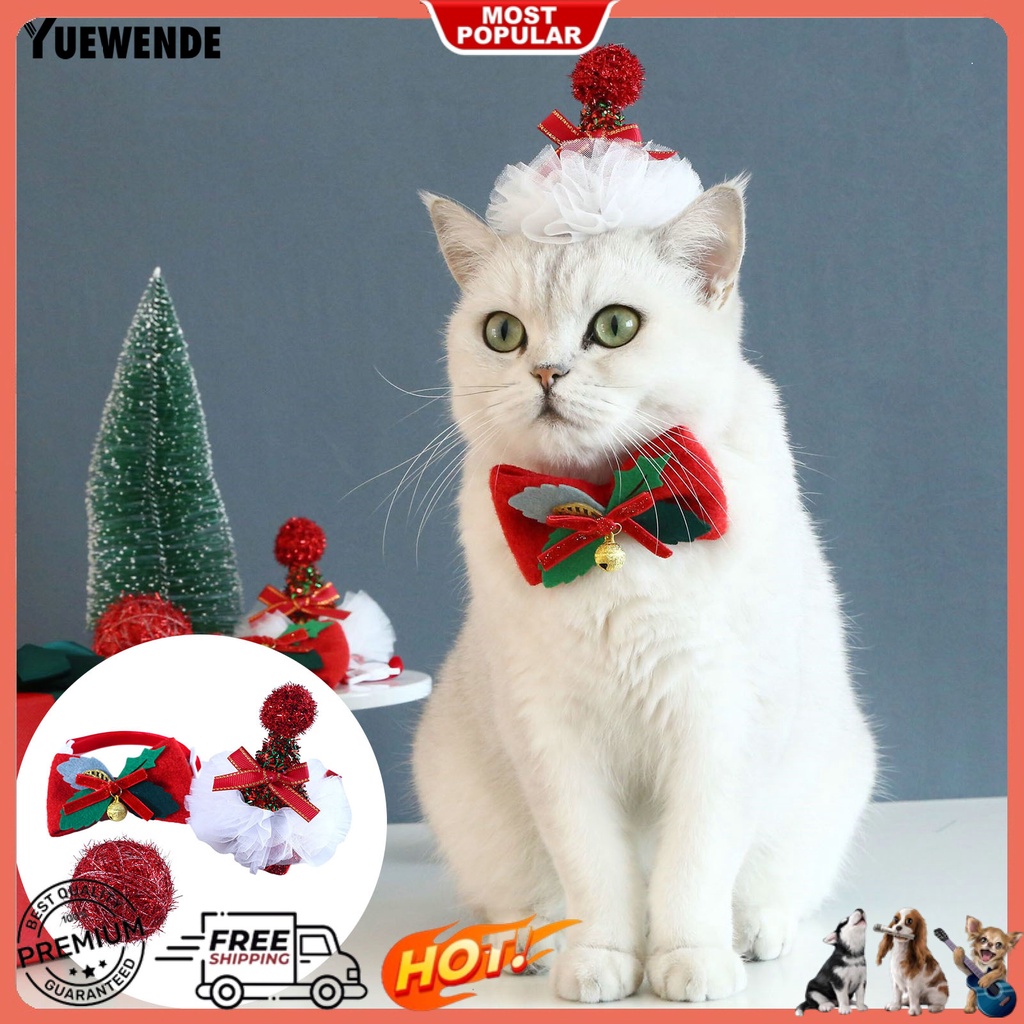 Set 3 Món Đồ Chơi Bằng Vải Bạt Đính Kim Sa Thời Trang Có Thể Điều Chỉnh Trang Trí Giáng Sinh Cho Mèo Cưng