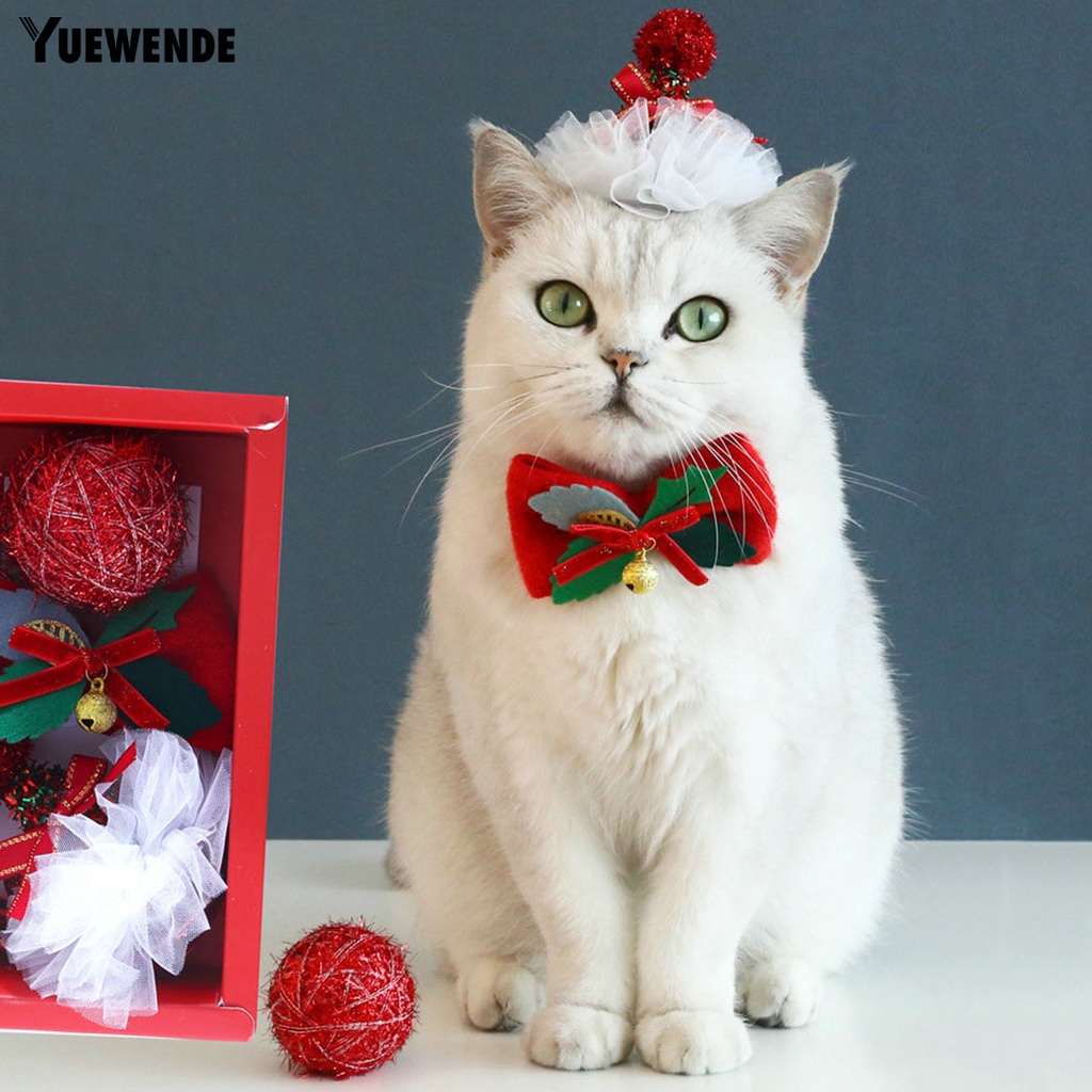 Set 3 Món Đồ Chơi Bằng Vải Bạt Đính Kim Sa Thời Trang Có Thể Điều Chỉnh Trang Trí Giáng Sinh Cho Mèo Cưng